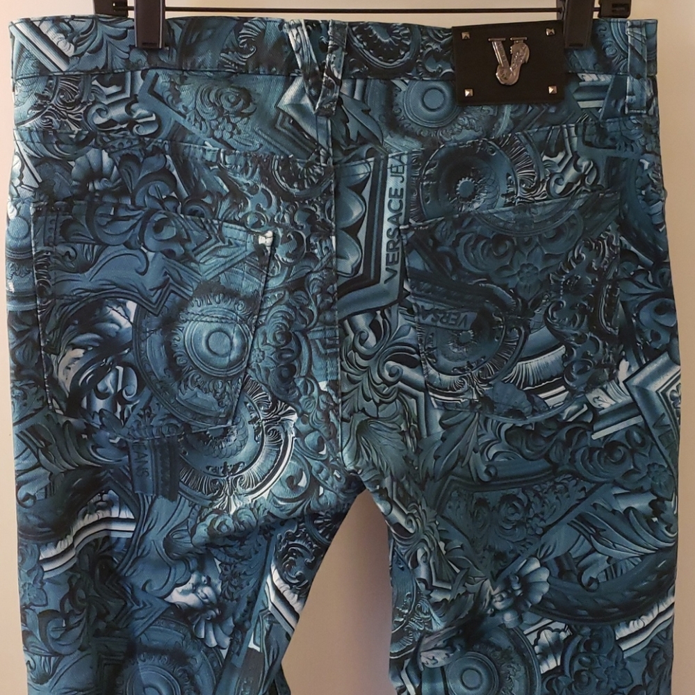Versace colorful detail statement in jeans.